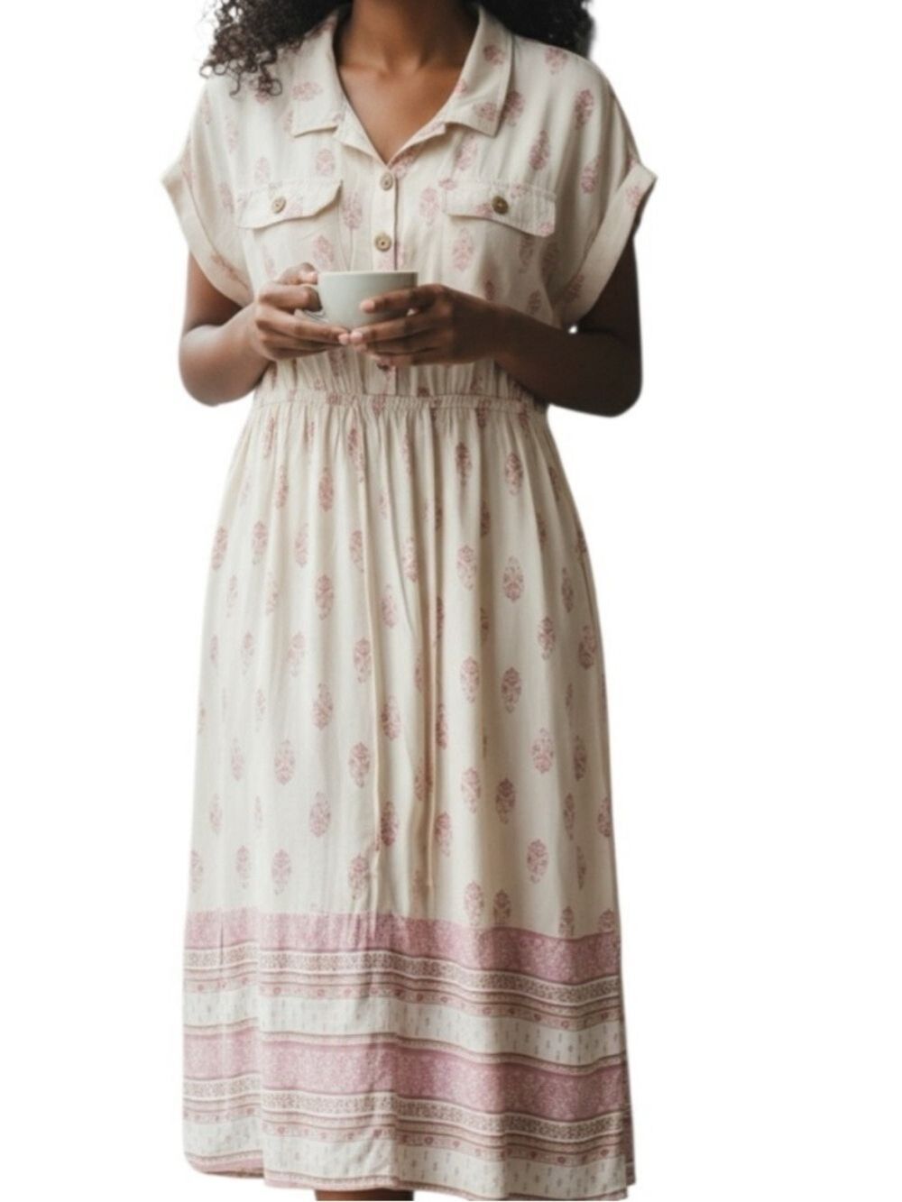 Lucky Brand Floral Collared Midi Shirt Dress Size L